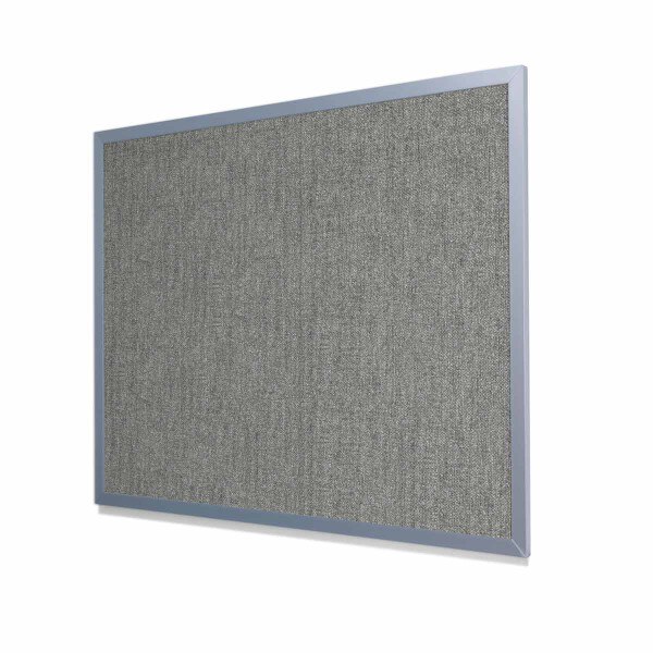 Type II Woven Vinyl Koroseal Linden II Smoke Cork Board with Light Aluminum Frame